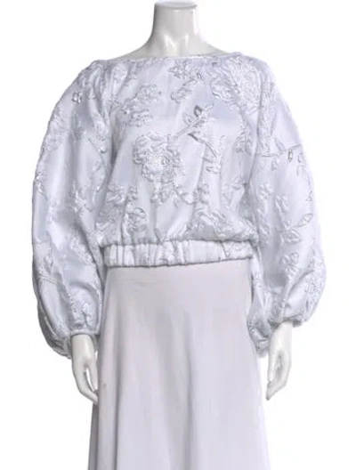 Pre-owned Arianne Elmy Floral Print Bateau Neckline Top