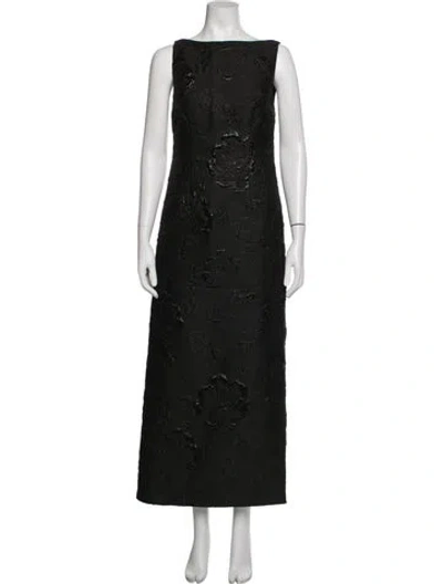 Pre-owned Arianne Elmy Floral Print Long Dress In Black