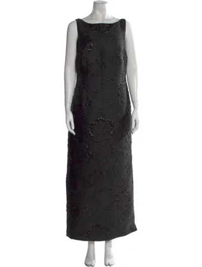 Pre-owned Arianne Elmy Floral Print Long Dress W/ Tags In Black