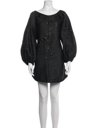 Pre-owned Arianne Elmy Floral Print Mini Dress In Black