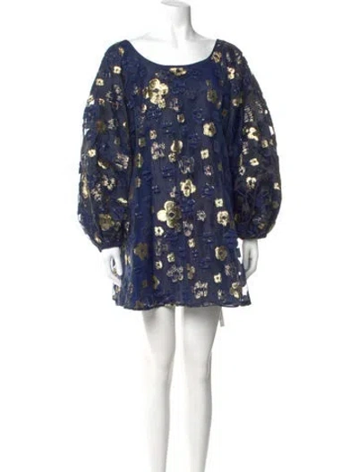 Pre-owned Arianne Elmy Floral Print Mini Dress In Blue