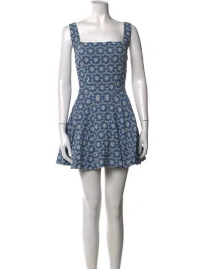 Pre-owned Arianne Elmy Floral Print Mini Dress In Blue