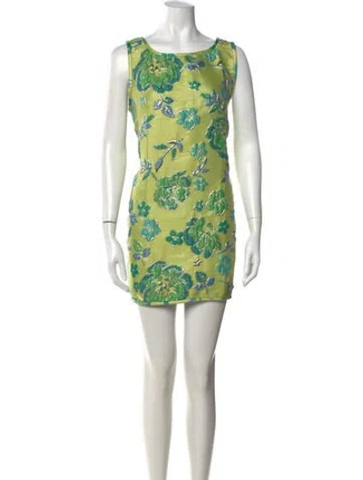 Pre-owned Arianne Elmy Floral Print Mini Dress In Green