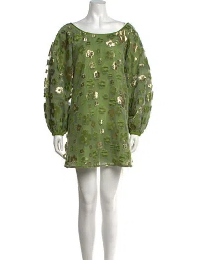Pre-owned Arianne Elmy Floral Print Mini Dress In Green