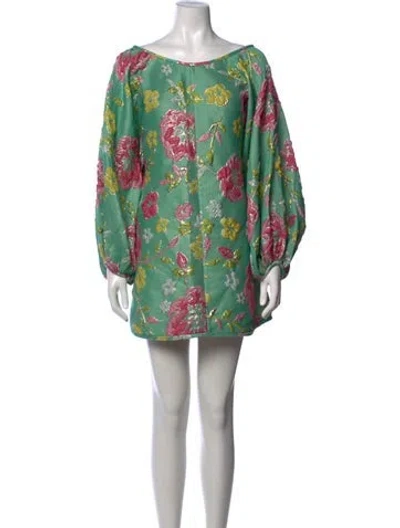 Pre-owned Arianne Elmy Floral Print Mini Dress In Green/metallic