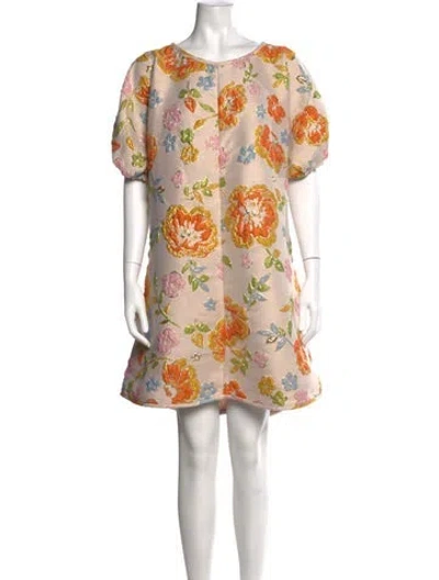 Pre-owned Arianne Elmy Floral Print Mini Dress In Metallic/pink