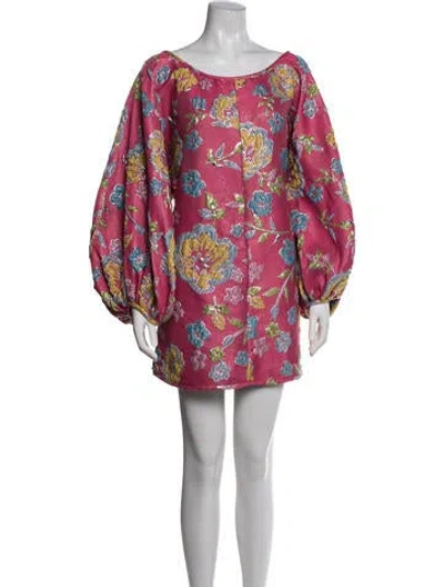 Pre-owned Arianne Elmy Floral Print Mini Dress In Metallic/pink