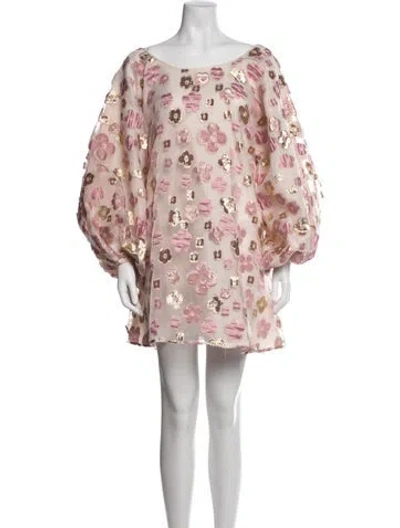 Pre-owned Arianne Elmy Floral Print Mini Dress In Metallic/pink
