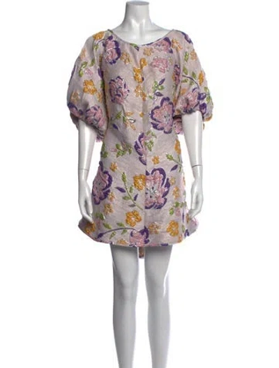 Pre-owned Arianne Elmy Floral Print Mini Dress In Metallic/purple