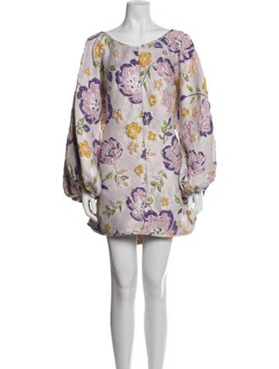 Pre-owned Arianne Elmy Floral Print Mini Dress In Metallic/purple