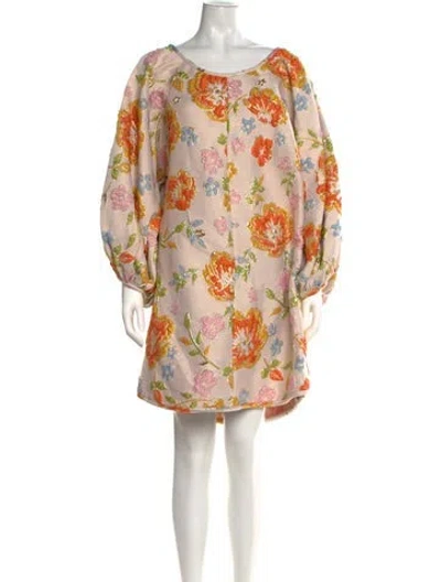Pre-owned Arianne Elmy Floral Print Mini Dress In Neutrals