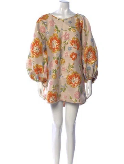 Pre-owned Arianne Elmy Floral Print Mini Dress In Neutrals