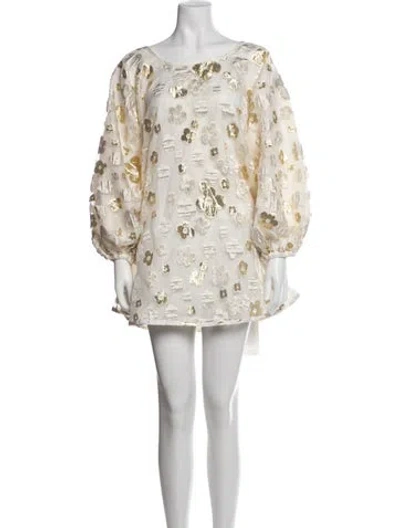 Pre-owned Arianne Elmy Floral Print Mini Dress In Neutrals