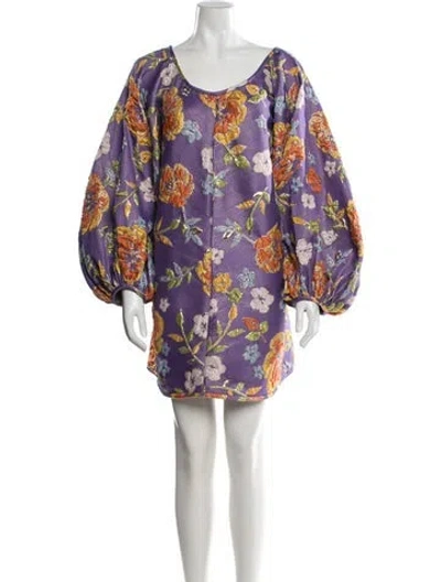 Pre-owned Arianne Elmy Floral Print Mini Dress In Purple