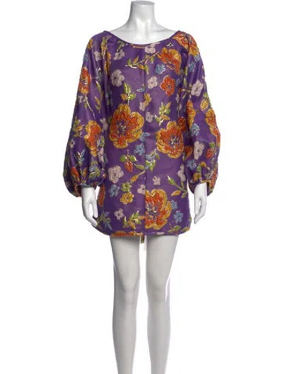 Pre-owned Arianne Elmy Floral Print Mini Dress In Purple