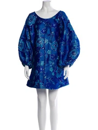 Pre-owned Arianne Elmy Floral Print Mini Dress W/ Tags In Blue