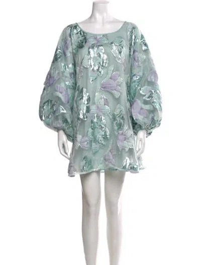 Pre-owned Arianne Elmy Lace Pattern Mini Dress In Blue