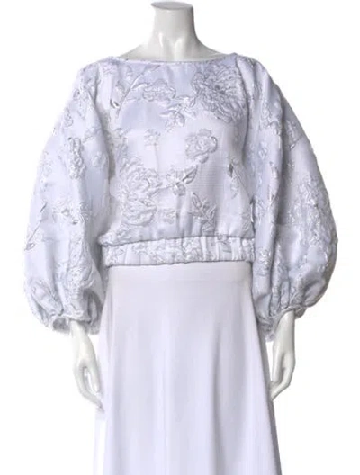 Pre-owned Arianne Elmy Printed Bateau Neckline Crop Top In White