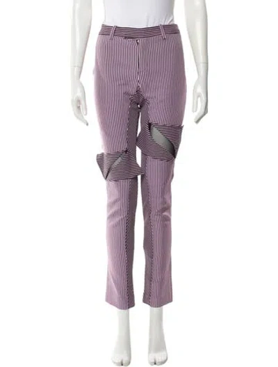 Pre-owned Arianne Elmy Striped Straight Leg Pants In Purple