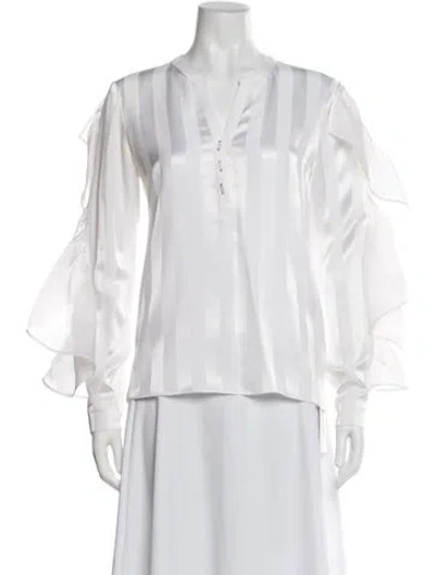 Pre-owned Arianne Elmy Striped V-neck Blouse In Neutral