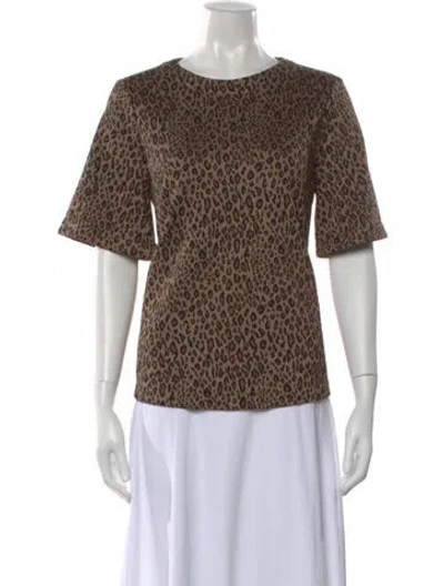 Pre-owned Arias Animal Print Crew Neck Top In Brown