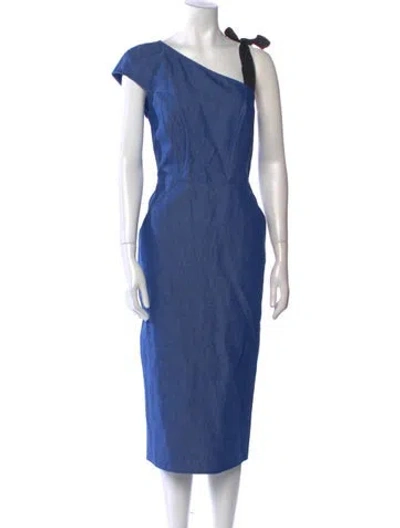 Pre-owned Arias Asymmetrical Midi Length Dress In Blue