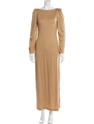 Pre-owned Arias Bateau Neckline Long Dress In Neutral