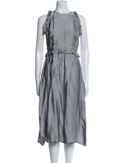 Pre-owned Arias Bateau Neckline Midi Length Dress In Gray