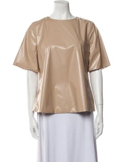 Pre-owned Arias Bateau Neckline Short Sleeve Blouse In Pink