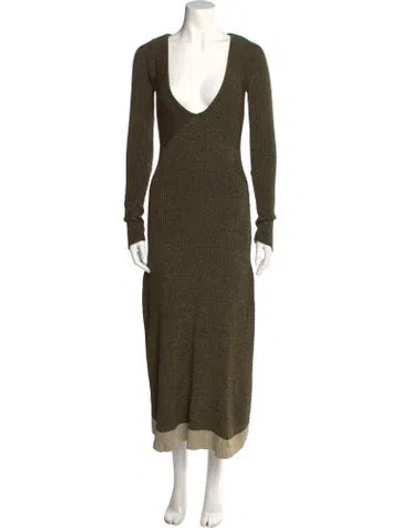 Pre-owned Arias Colorblock Pattern Long Dress In Green