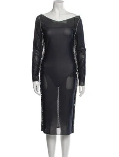 Pre-owned Arias Cowl Neck Midi Length Dress In Blue