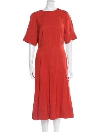 Pre-owned Arias Crew Neck Midi Length Dress In Orange