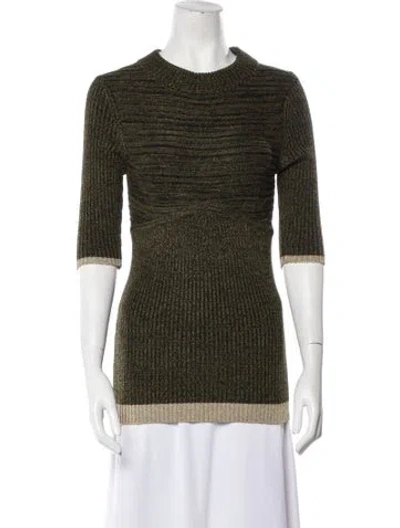 Pre-owned Arias Crew Neck Three-quarter Sleeve Top In Green