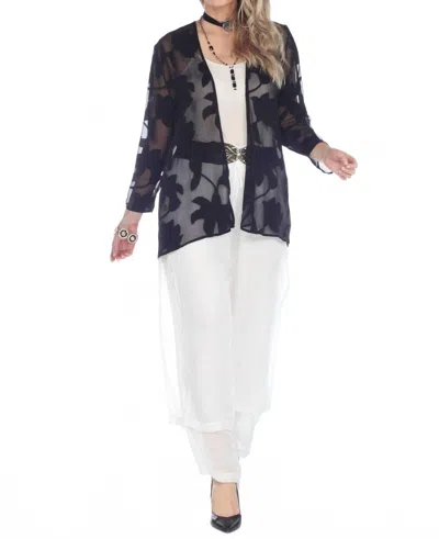 Arias Floral Open-front Kimono Cardigan In Black In Blue