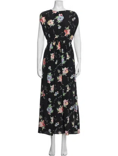Pre-owned Arias Floral Print Long Dress In Black