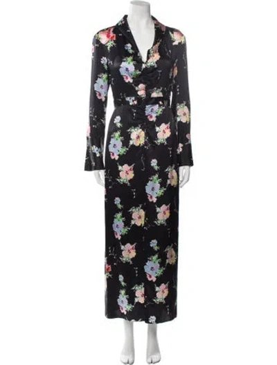 Pre-owned Arias Floral Print Long Dress W/ Tags In Black