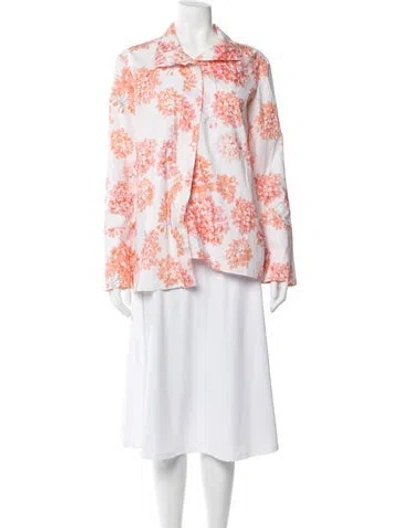 Pre-owned Arias Floral Print Long Sleeve Button-up Top In White