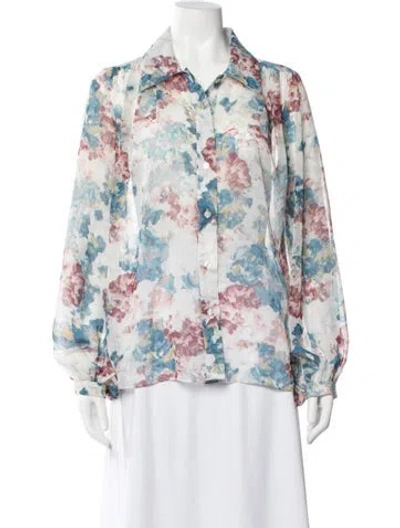 Pre-owned Arias Floral Print Long Sleeve Top In Neutral