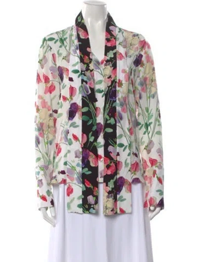 Pre-owned Arias Floral Print Long Sleeve Top In White