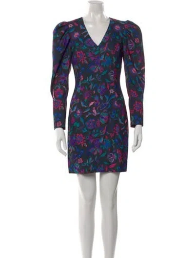 Pre-owned Arias Floral Print Mini Dress In Black