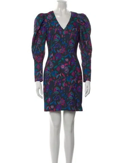 Pre-owned Arias Floral Print Mini Dress In Black