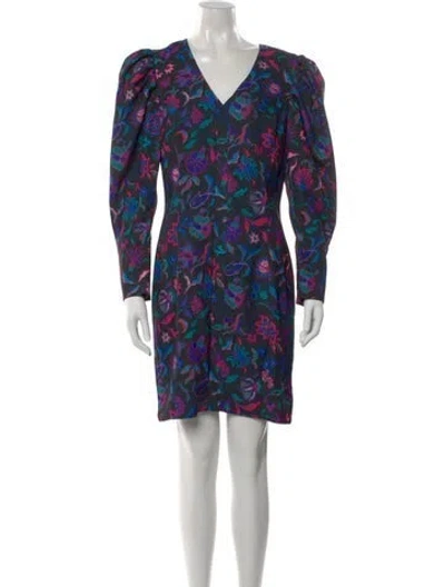 Pre-owned Arias Floral Print Mini Dress In Black