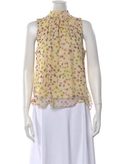 Pre-owned Arias Floral Print Mock Neck Top In Neutral