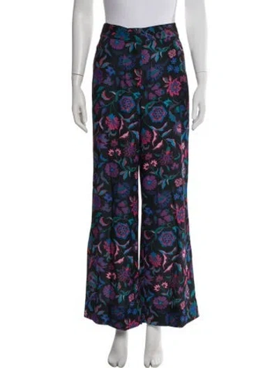 Pre-owned Arias Floral Print Wide Leg Pants In Black