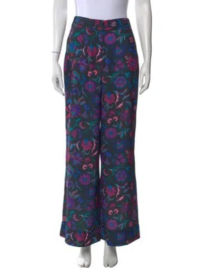 Pre-owned Arias Floral Print Wide Leg Pants W/ Tags In Black