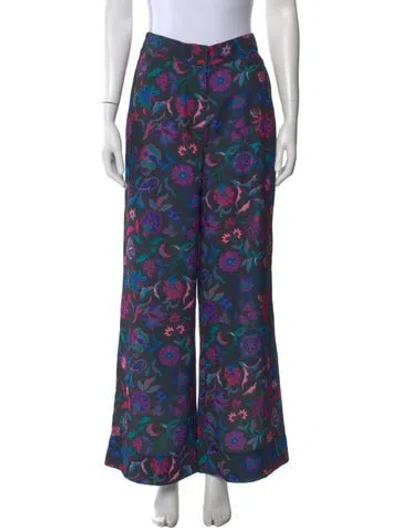 Pre-owned Arias Floral Print Wide Leg Pants W/ Tags In Black