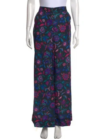Pre-owned Arias Floral Print Wide Leg Pants W/ Tags In Black
