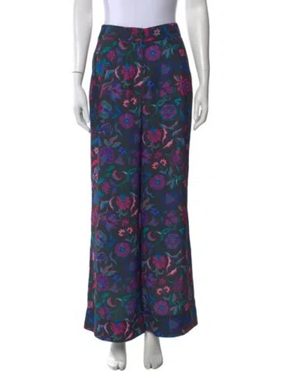 Pre-owned Arias Floral Print Wide Leg Pants W/ Tags In Black