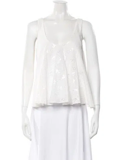 Pre-owned Arias Lace Pattern Scoop Neck Top In White