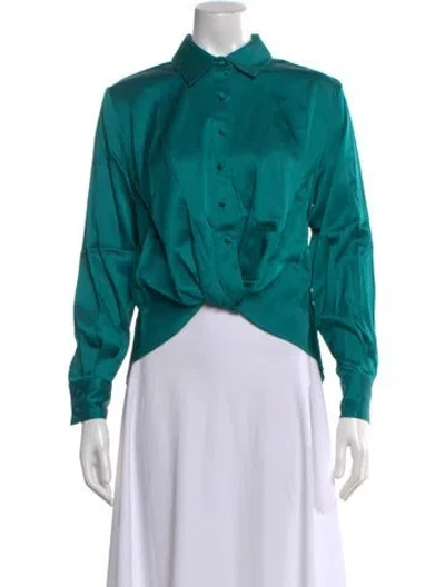 Pre-owned Arias Long Sleeve Button-up Top In Blue